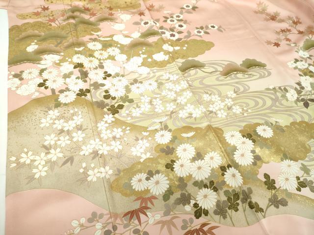 平和屋着物●訪問着　駒刺繍　松竹梅　流水雲取り花文　暈し染め　金彩　正絹　逸品　DABG8477ps