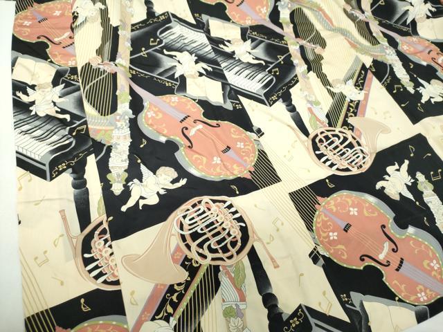 平和屋着物●上質な長襦袢　無双仕立て　半衿刺繍　ビーズ　楽器　天使　エンジェル　正絹　逸品　DABG8479ps