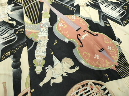 平和屋着物●上質な長襦袢　無双仕立て　半衿刺繍　ビーズ　楽器　天使　エンジェル　正絹　逸品　DABG8479ps