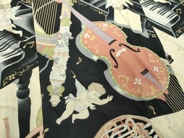 平和屋着物●上質な長襦袢　無双仕立て　半衿刺繍　ビーズ　楽器　天使　エンジェル　正絹　逸品　DABG8479ps