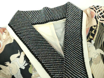 平和屋着物●上質な長襦袢　無双仕立て　半衿刺繍　ビーズ　楽器　天使　エンジェル　正絹　逸品　DABG8479ps