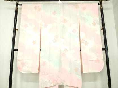 平和屋着物●振袖用長襦袢　無双仕立て　舞花地紋　暈し染め　正絹　逸品　未使用　DABG8482ps
