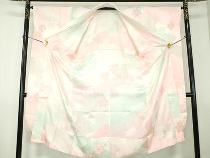 平和屋着物●振袖用長襦袢　無双仕立て　舞花地紋　暈し染め　正絹　逸品　未使用　DABG8482ps