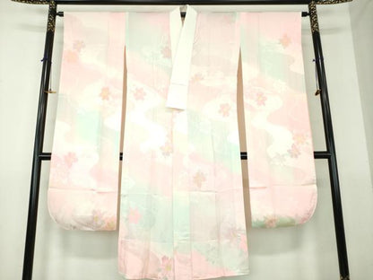 平和屋着物●振袖用長襦袢　無双仕立て　舞花地紋　暈し染め　正絹　逸品　未使用　DABG8482ps