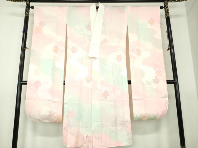 平和屋着物●振袖用長襦袢　無双仕立て　舞花地紋　暈し染め　正絹　逸品　未使用　DABG8482ps