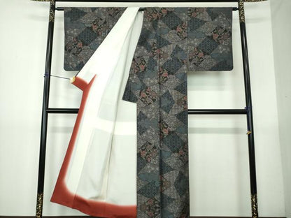 平和屋着物●本場大島紬　9マルキ　切嵌正倉院更紗花文　正絹　逸品　DABG8483ps
