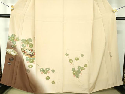 平和屋着物●訪問着　作家物　手描き　葡萄蔦の葉文　地紙重ね花文　暈し染め　金銀彩　正絹　逸品　DABG8489ps