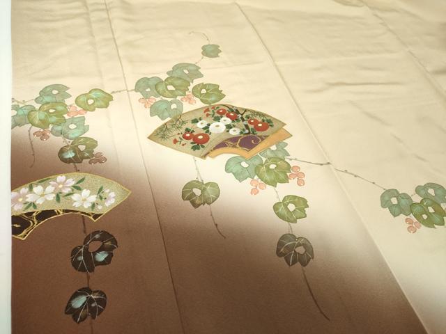 平和屋着物●訪問着　作家物　手描き　葡萄蔦の葉文　地紙重ね花文　暈し染め　金銀彩　正絹　逸品　DABG8489ps