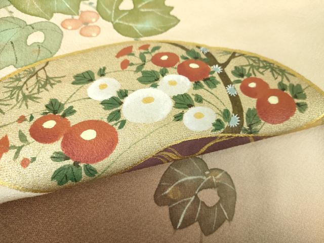 平和屋着物●訪問着　作家物　手描き　葡萄蔦の葉文　地紙重ね花文　暈し染め　金銀彩　正絹　逸品　DABG8489ps