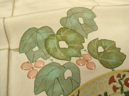 平和屋着物●訪問着　作家物　手描き　葡萄蔦の葉文　地紙重ね花文　暈し染め　金銀彩　正絹　逸品　DABG8489ps