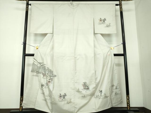 平和屋着物●本場縞大島紬　訪問着　作家物　手描き　童子遊び　正絹　逸品　DABG8493ps