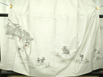 平和屋着物●本場縞大島紬　訪問着　作家物　手描き　童子遊び　正絹　逸品　DABG8493ps