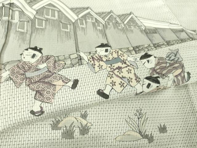 平和屋着物●本場縞大島紬　訪問着　作家物　手描き　童子遊び　正絹　逸品　DABG8493ps