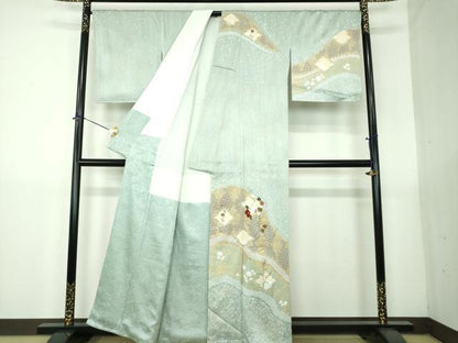 平和屋着物●訪問着　刺繍　絞り　松皮菱花文　金彩　正絹　逸品　DABG8496ps