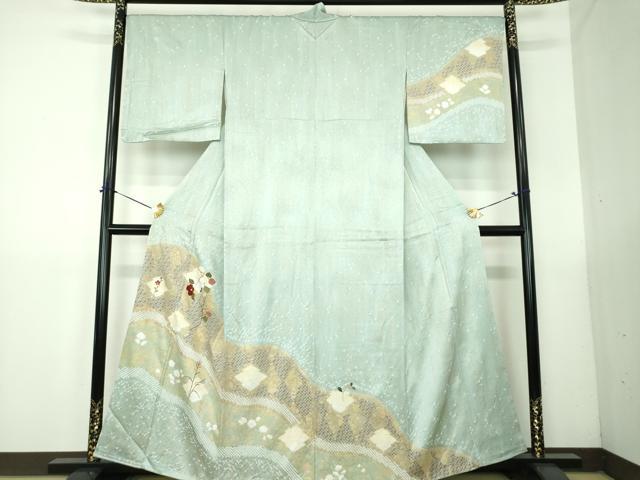 平和屋着物●訪問着　刺繍　絞り　松皮菱花文　金彩　正絹　逸品　DABG8496ps