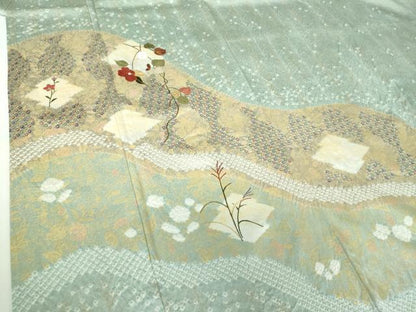 平和屋着物●訪問着　刺繍　絞り　松皮菱花文　金彩　正絹　逸品　DABG8496ps