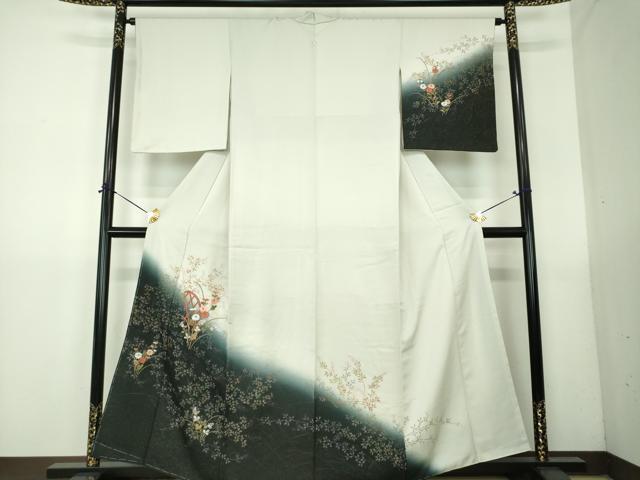 平和屋着物●訪問着　刺繍　籬草花文　暈し染め　金彩　正絹　逸品　未使用　DABG8498ps