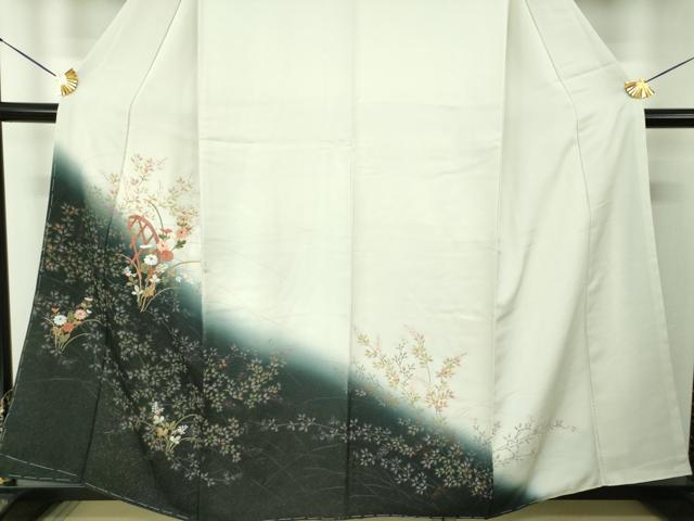 平和屋着物●訪問着　刺繍　籬草花文　暈し染め　金彩　正絹　逸品　未使用　DABG8498ps
