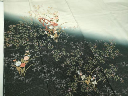 平和屋着物●訪問着　刺繍　籬草花文　暈し染め　金彩　正絹　逸品　未使用　DABG8498ps