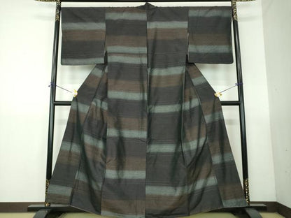 平和屋着物●上質な紬　横段文　正絹　逸品　DABG8510ps