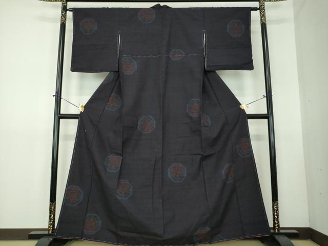 平和屋着物●結城紬　80亀甲　飛び亀甲柄　鶏頭　正絹　逸品　未使用　DABG8511ps