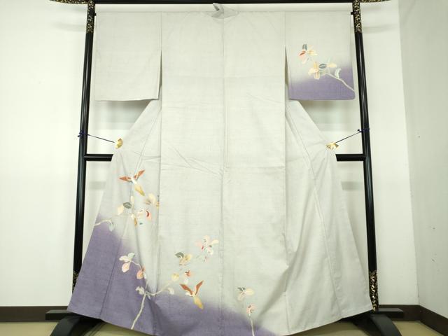 平和屋着物●訪問着　紬地　手描き　飛鳥草木文　金彩　正絹　逸品　DABG8517ps