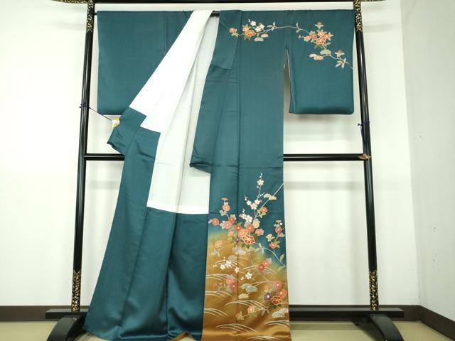 平和屋着物●訪問着　流水草花文　枝梅　暈し染め　金彩　正絹　逸品　DABG8519ps