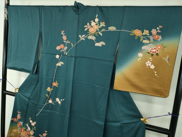 平和屋着物●訪問着　流水草花文　枝梅　暈し染め　金彩　正絹　逸品　DABG8519ps