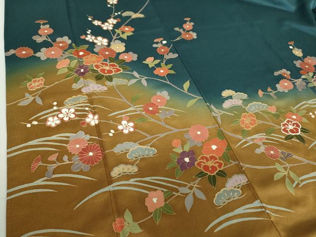 平和屋着物●訪問着　流水草花文　枝梅　暈し染め　金彩　正絹　逸品　DABG8519ps