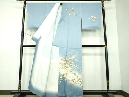 平和屋着物●訪問着　駒刺繍　扇面花文　暈し染め　金銀彩　正絹　逸品　未使用　DABG8521ps