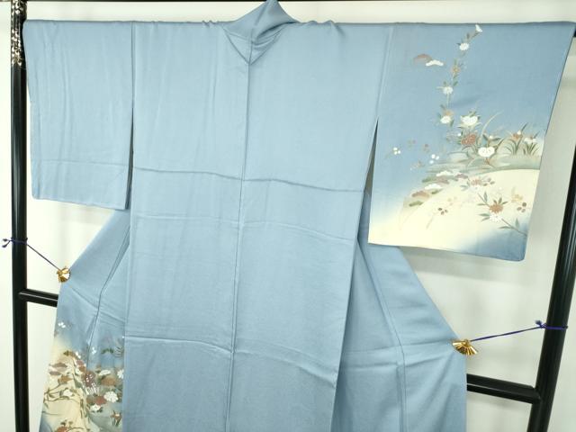 平和屋着物●訪問着　駒刺繍　扇面花文　暈し染め　金銀彩　正絹　逸品　未使用　DABG8521ps