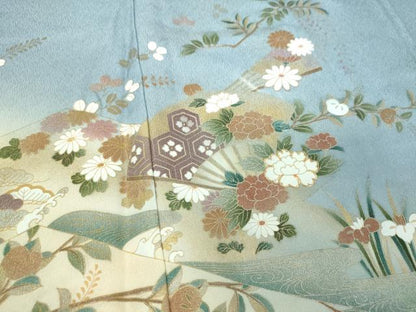 平和屋着物●訪問着　駒刺繍　扇面花文　暈し染め　金銀彩　正絹　逸品　未使用　DABG8521ps