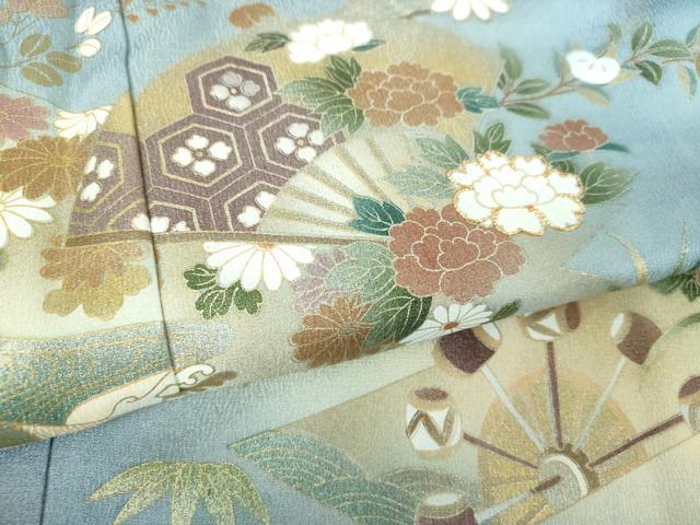 平和屋着物●訪問着　駒刺繍　扇面花文　暈し染め　金銀彩　正絹　逸品　未使用　DABG8521ps