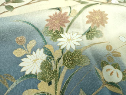平和屋着物●訪問着　駒刺繍　扇面花文　暈し染め　金銀彩　正絹　逸品　未使用　DABG8521ps