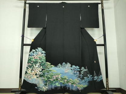 平和屋着物●豪華黒留袖　友禅　作家物　水辺風景　暈し染め　正絹　逸品　DABG8525ps