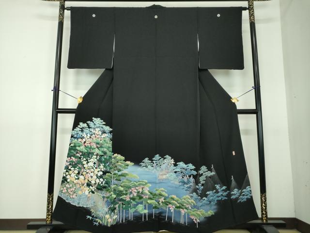 平和屋着物●豪華黒留袖　友禅　作家物　水辺風景　暈し染め　正絹　逸品　DABG8525ps