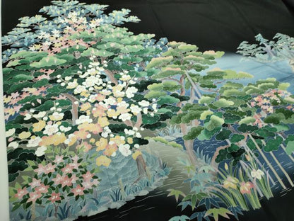 平和屋着物●豪華黒留袖　友禅　作家物　水辺風景　暈し染め　正絹　逸品　DABG8525ps