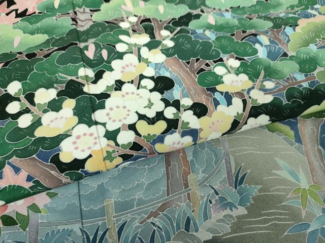平和屋着物●豪華黒留袖　友禅　作家物　水辺風景　暈し染め　正絹　逸品　DABG8525ps