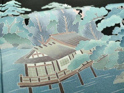 平和屋着物●豪華黒留袖　友禅　作家物　水辺風景　暈し染め　正絹　逸品　DABG8525ps