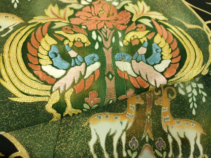 平和屋着物●豪華黒留袖　駒刺繍　花喰鳥　樹下鳥獣花文　暈し染め　金彩　正絹　逸品　DABG8526ps