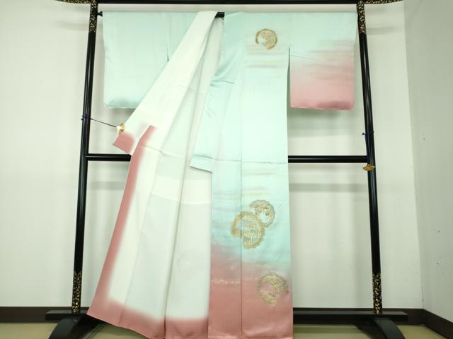 平和屋着物●訪問着　葡萄蔦の葉文　吉祥花文　暈し染め　金彩　正絹　逸品　未使用　DABG8529ps