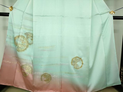 平和屋着物●訪問着　葡萄蔦の葉文　吉祥花文　暈し染め　金彩　正絹　逸品　未使用　DABG8529ps