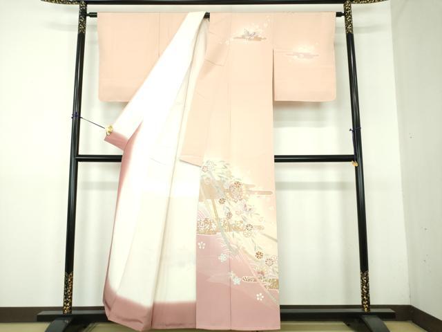 平和屋着物●訪問着　駒刺繍　枝垂れ桜　舞蝶文　暈し染め　金彩　正絹　逸品　未使用　DABG8533ps