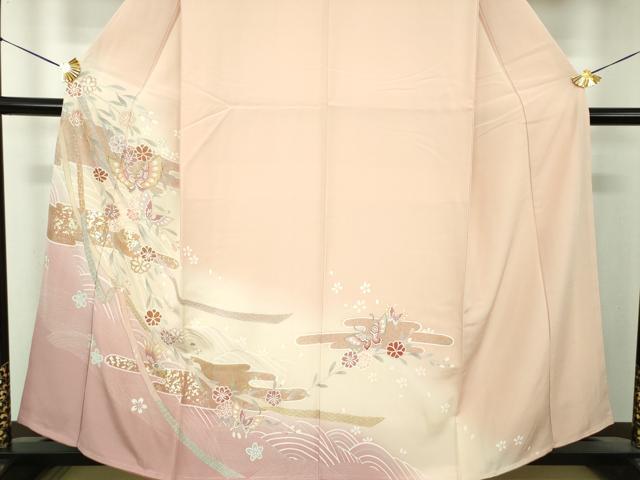 平和屋着物●訪問着　駒刺繍　枝垂れ桜　舞蝶文　暈し染め　金彩　正絹　逸品　未使用　DABG8533ps