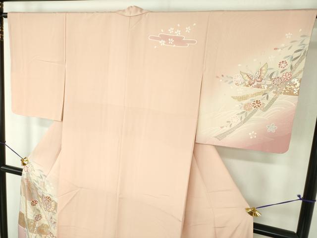 平和屋着物●訪問着　駒刺繍　枝垂れ桜　舞蝶文　暈し染め　金彩　正絹　逸品　未使用　DABG8533ps