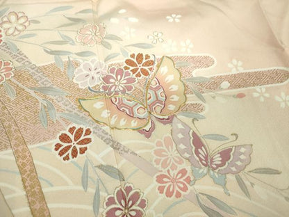 平和屋着物●訪問着　駒刺繍　枝垂れ桜　舞蝶文　暈し染め　金彩　正絹　逸品　未使用　DABG8533ps