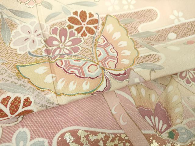 平和屋着物●訪問着　駒刺繍　枝垂れ桜　舞蝶文　暈し染め　金彩　正絹　逸品　未使用　DABG8533ps