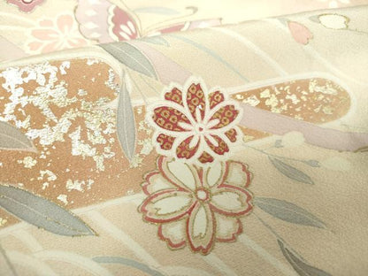 平和屋着物●訪問着　駒刺繍　枝垂れ桜　舞蝶文　暈し染め　金彩　正絹　逸品　未使用　DABG8533ps