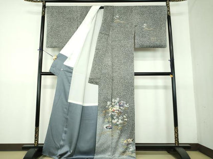 平和屋着物●訪問着　地紙花文　たたき染め　金銀彩　さが美扱い　正絹　逸品　DABG8534ps
