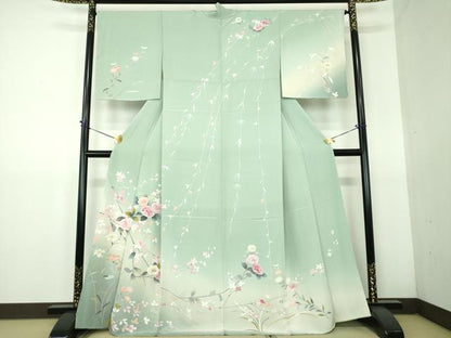 平和屋着物●訪問着　友禅　作家物　枝垂れ花　枝花文　暈し染め　正絹　逸品　DABG8536ps